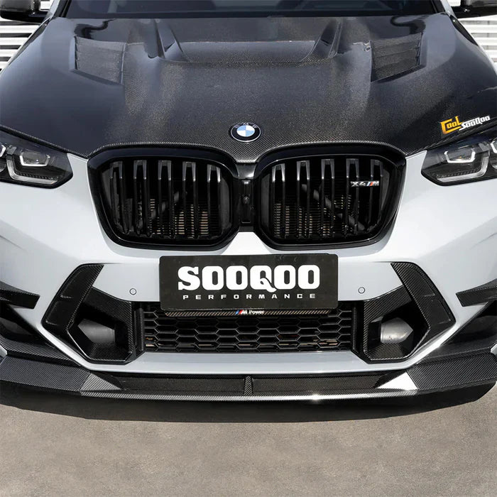 SooQoo BMW X3M F97 & X4M F98 LCI SQ-B Front Splitter In Gloss Pre Preg Carbon Fibre (Facelift 2022+)